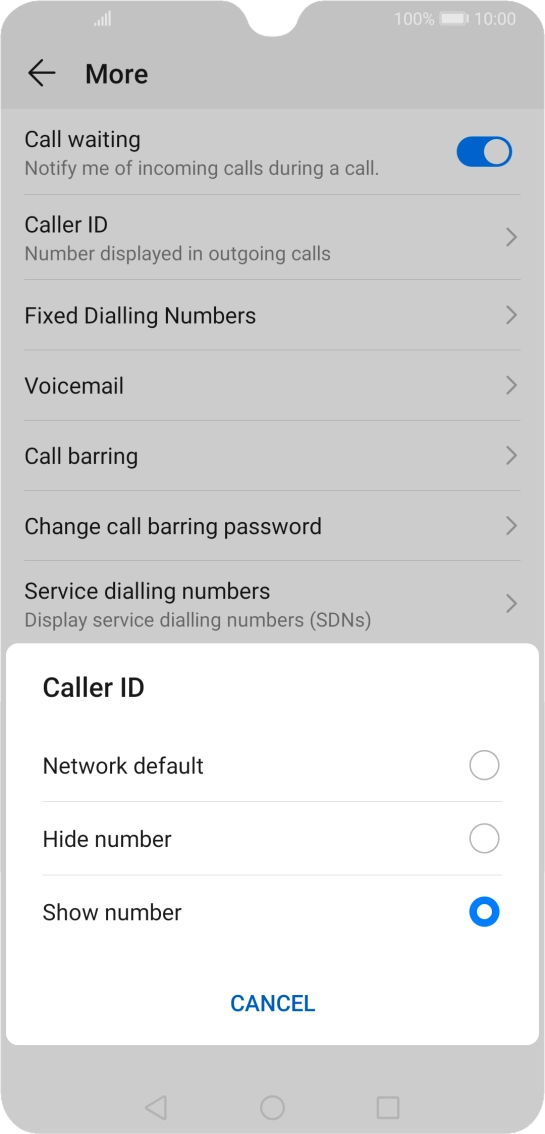 Press Show number to turn on caller identification.