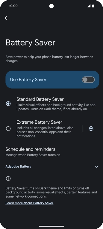 Press the required settings to turn them on or off.
