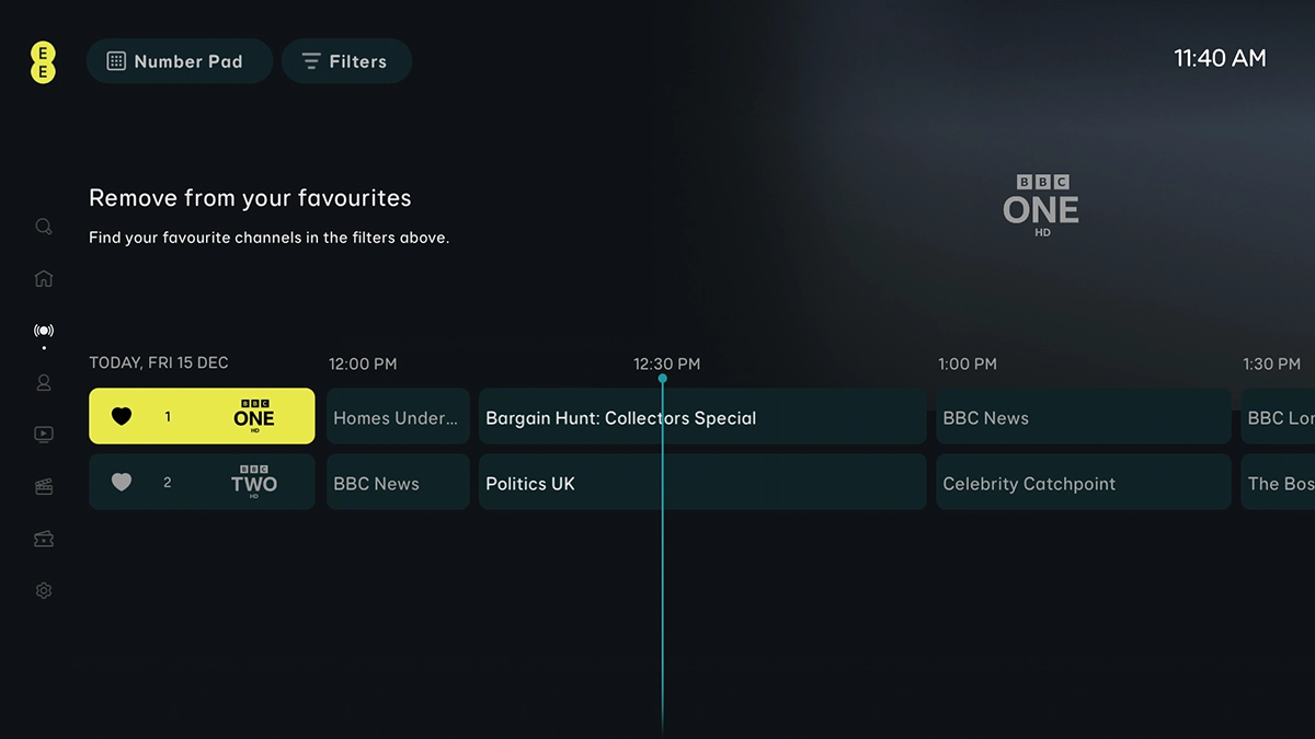 Highlight the required TV channel.