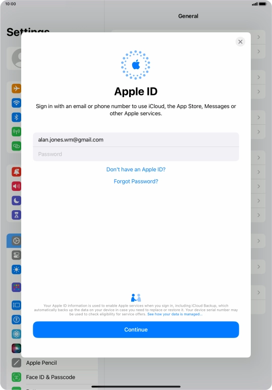 Press Password and key in the password for your Apple ID.