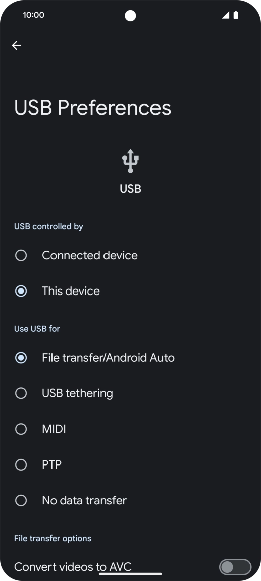 Press File transfer/Android Auto.