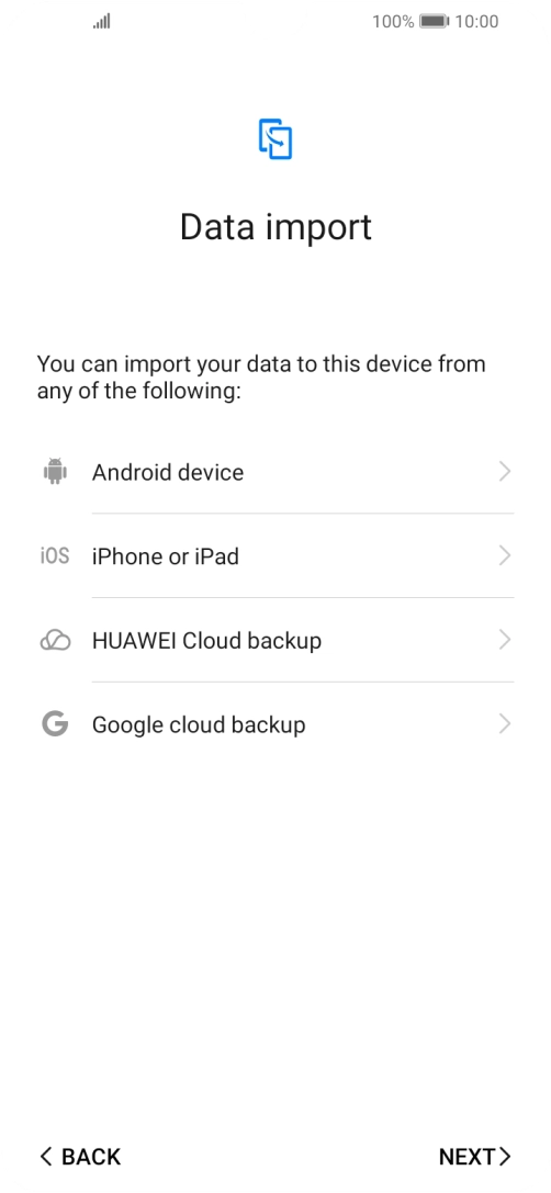 You can transfer the contents of another phone to your phone when it's activated for the first time and after a factory reset. When this screen is displayed, your phone is ready to transfer contents from another phone.