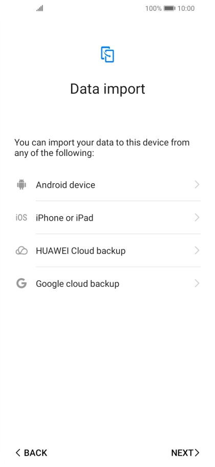 You can transfer the contents of another phone to your phone when it's activated for the first time and after a factory reset. When this screen is displayed, your phone is ready to transfer contents from another phone.