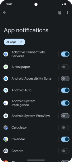 Press the indicator next to the required apps to turn the function on or off.