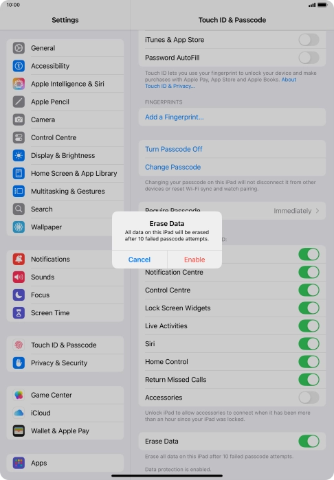 If you turn on the function, press Enable.