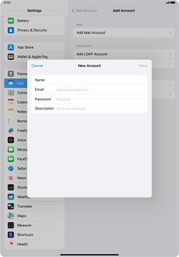 Press Email and key in your email address.