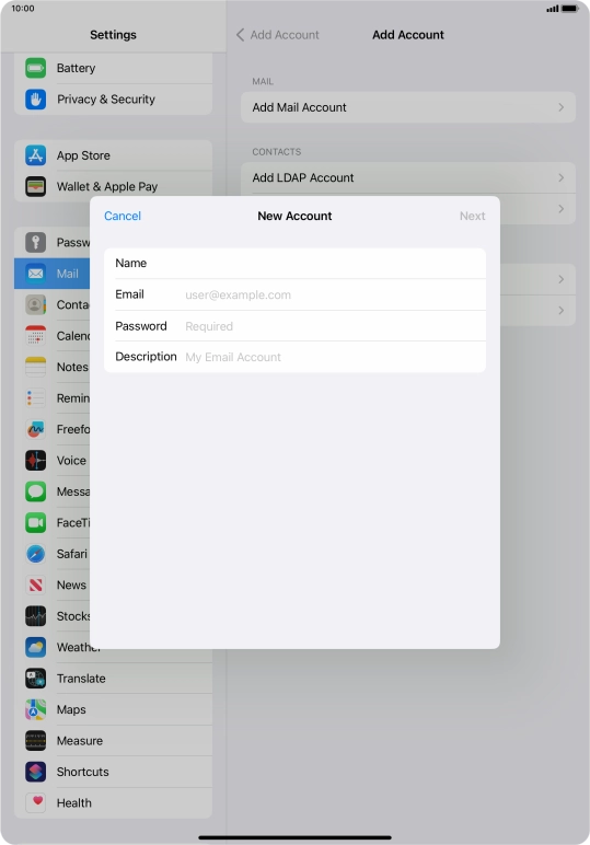 Press Email and key in your email address.