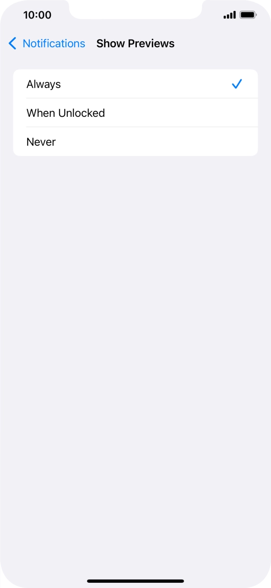 To select notification preview on the lock screen, press Always.