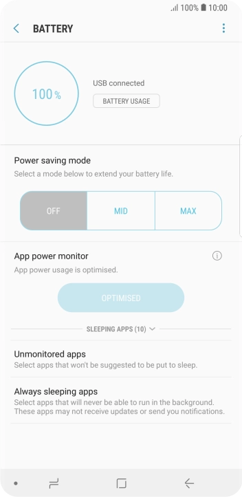 Press the required setting.