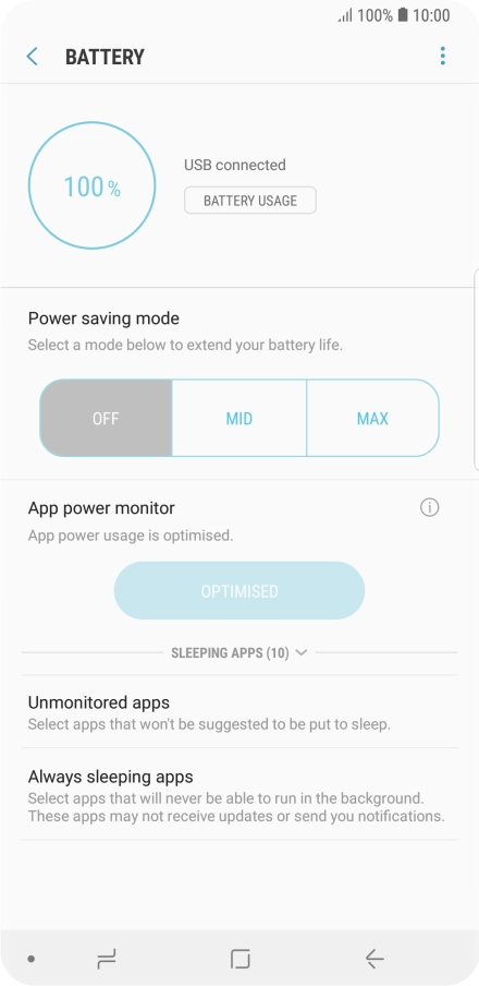 Press the required setting.