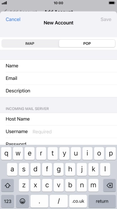 Press Username and key in the username for your email account.