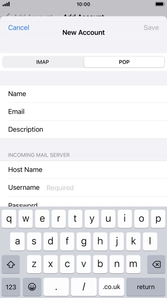 Press Username and key in the username for your email account.