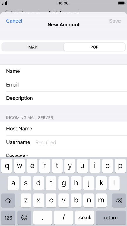 Press Username and key in the username for your email account.