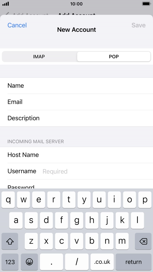 Press Username and key in the username for your email account.