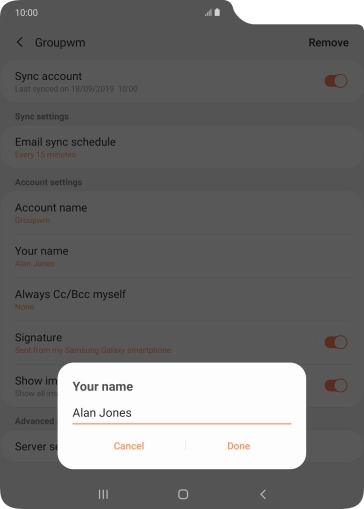 Key in the required sender name and press Done.