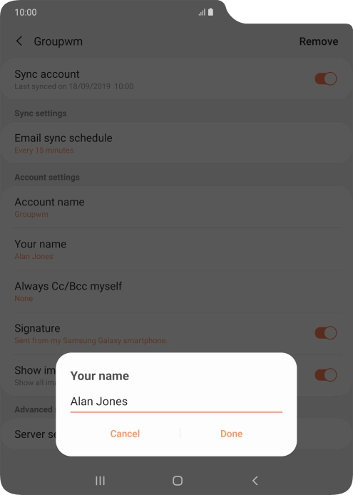 Key in the required sender name and press Done.