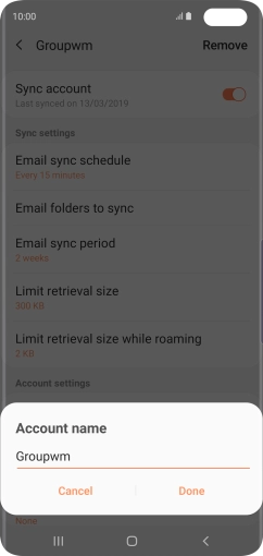 Key in the required name for the email account and press Done.