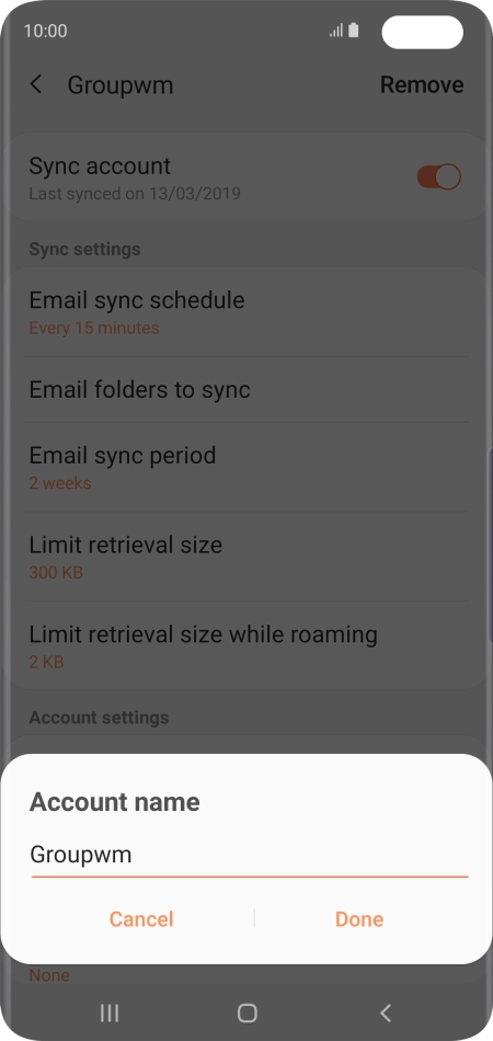 Key in the required name for the email account and press Done.
