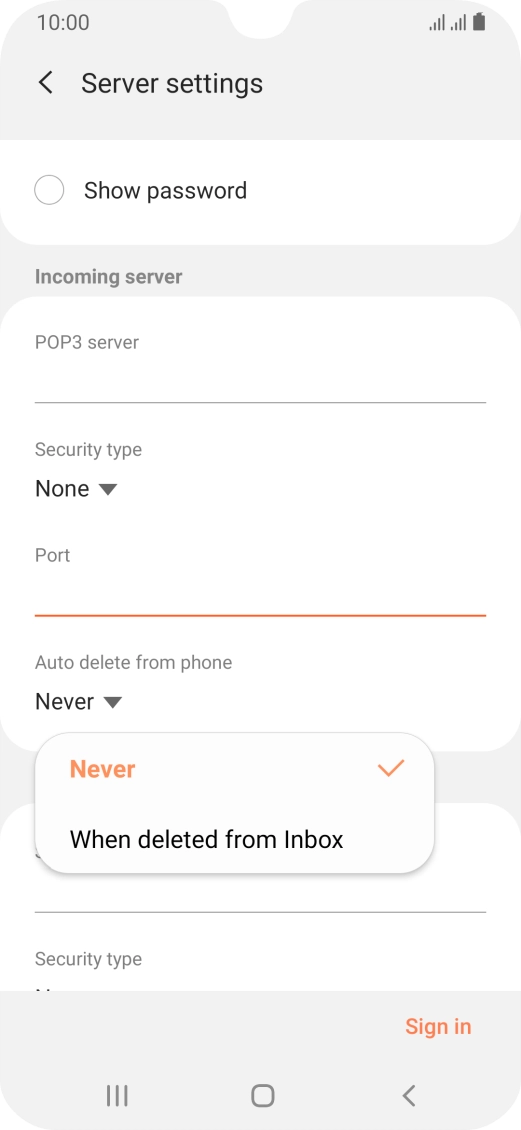 Press Never to keep email on the server when you delete them on your phone.