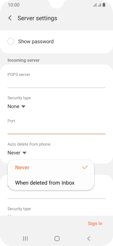 Press Never to keep email on the server when you delete them on your phone.