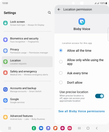 Press the required setting.