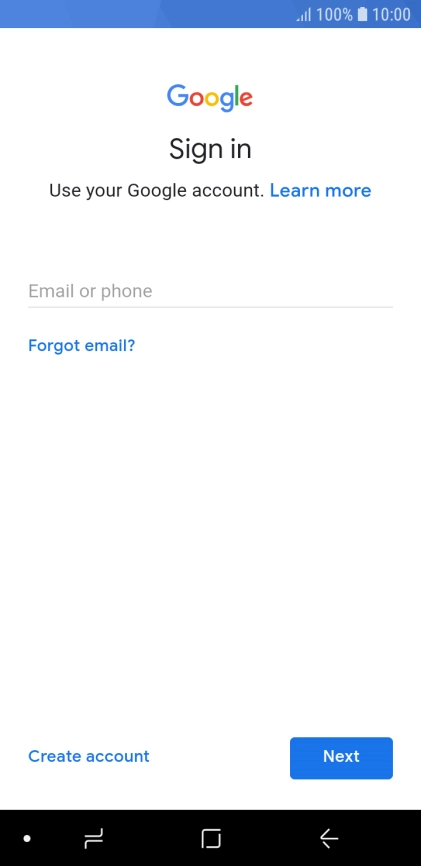If you don't have a Google account, press Create account and follow the instructions on the screen to create an account.