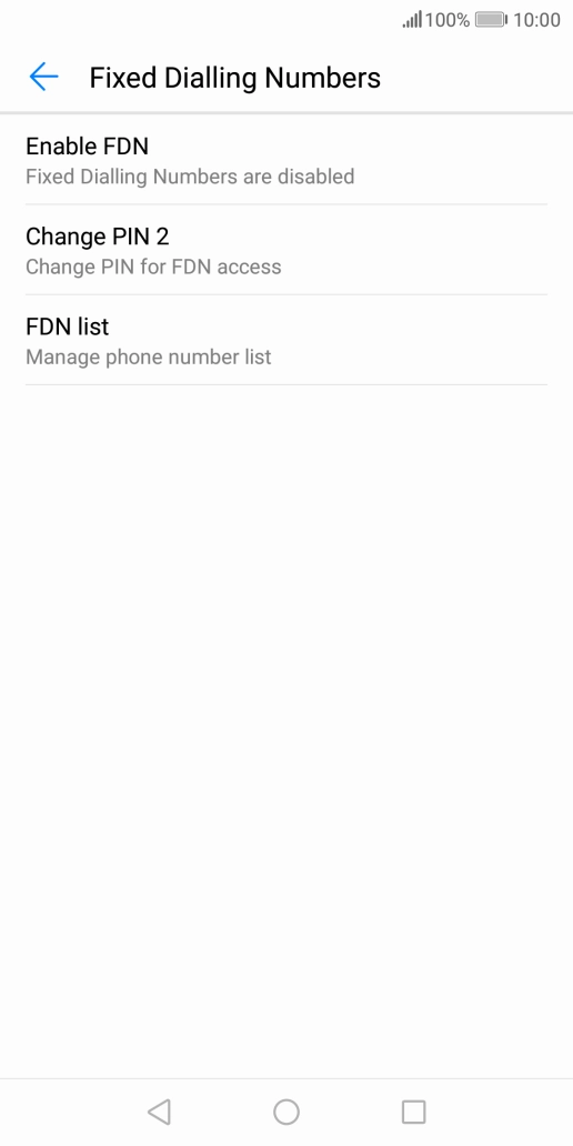 Press Enable FDN to turn on fixed dialling.