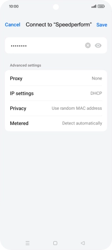 Key in the password for the Wi-Fi network and press Save.