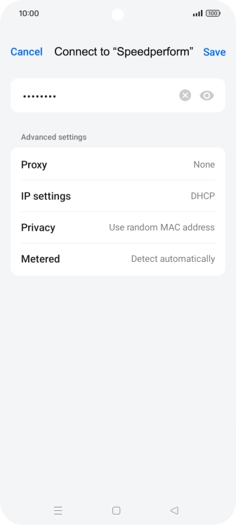 Key in the password for the Wi-Fi network and press Save.