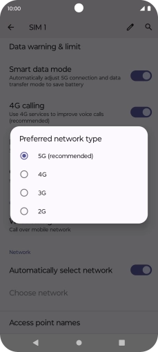 Press the required network mode.