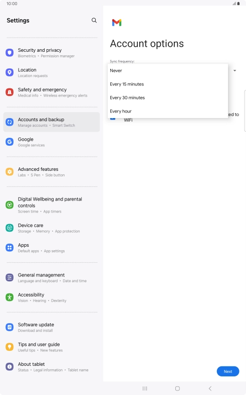 Press the required setting.