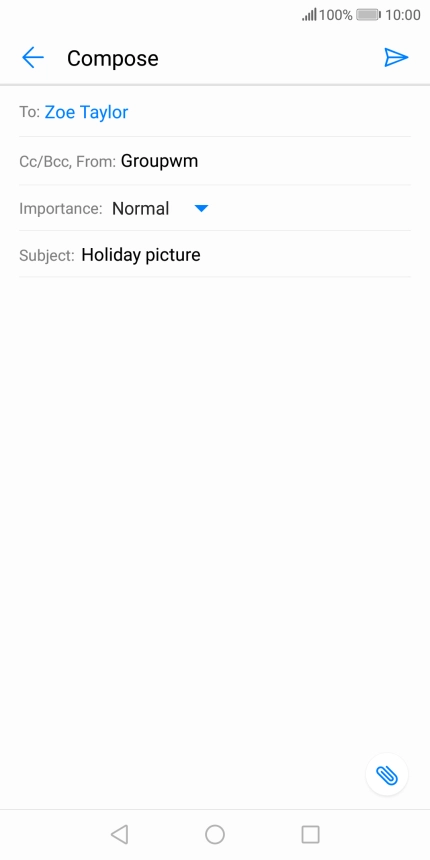 Press the text input field and write the text for your email message.