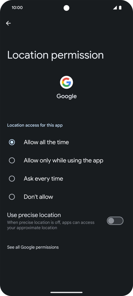 Press the required setting.