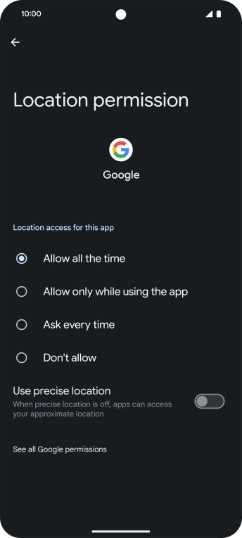 Press the required setting.