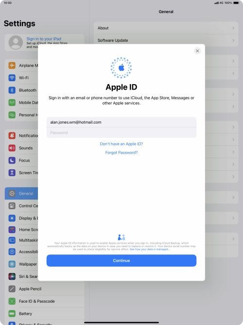 Press Password and key in the password for your Apple ID.