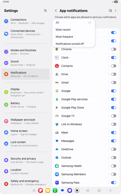 Press the required setting.