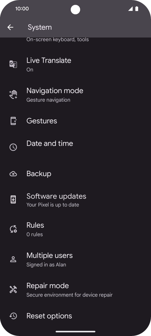 Press Reset options.