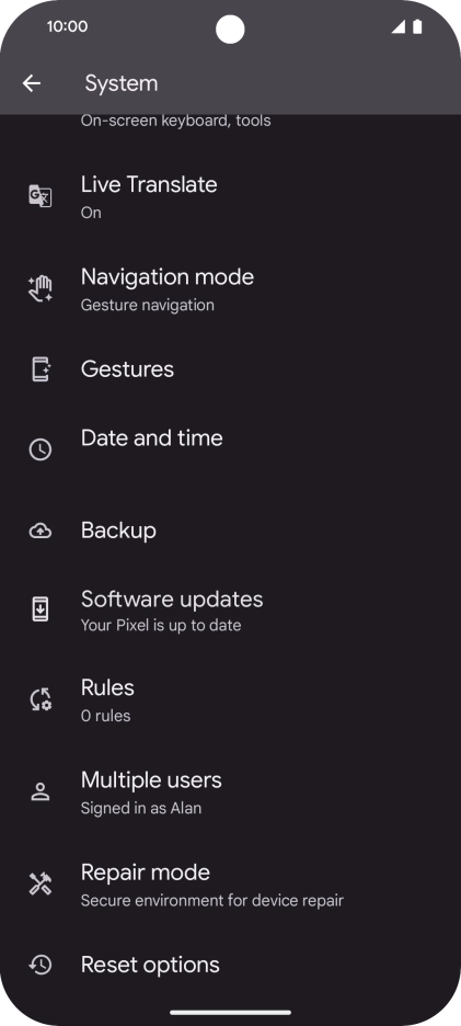 Press Reset options.