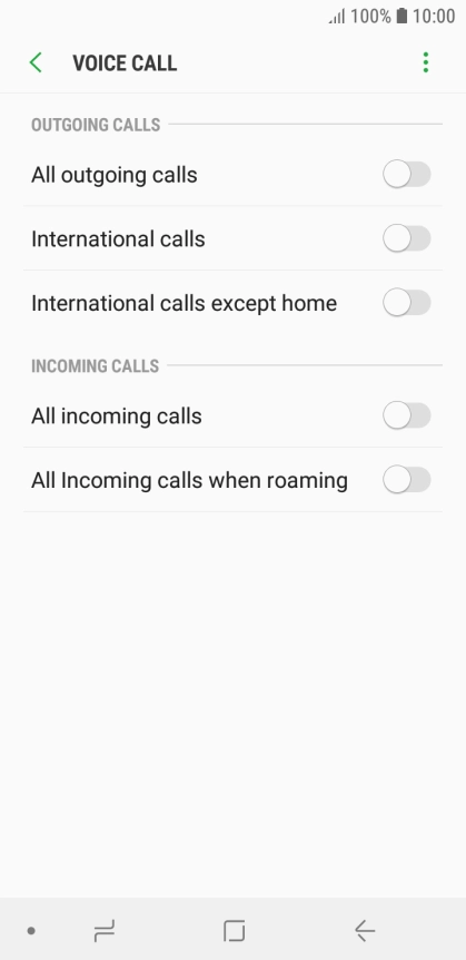 Press the indicator next to the required barring type.