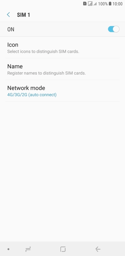 Press the indicator to turn use of the SIM on or off.