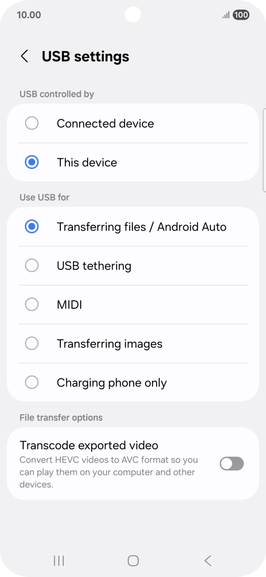 Press Transferring files / Android Auto.