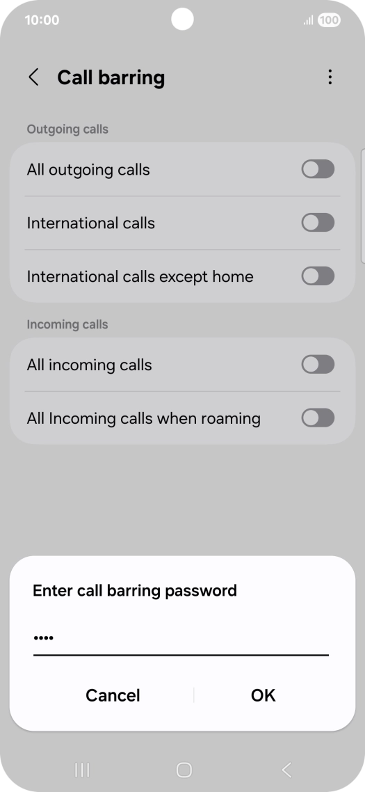 Key in your barring password and press OK.