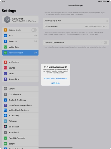 If Wi-Fi is turned off, press Turn on Wi-Fi and Bluetooth.