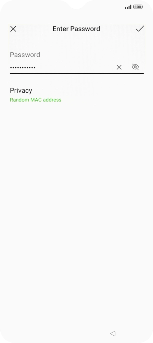 Key in the password for the Wi-Fi network and press the confirm icon.