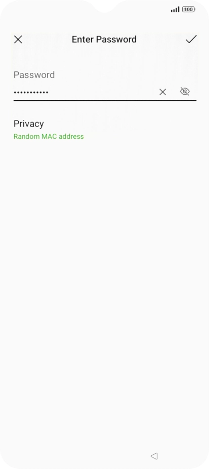 Key in the password for the Wi-Fi network and press the confirm icon.