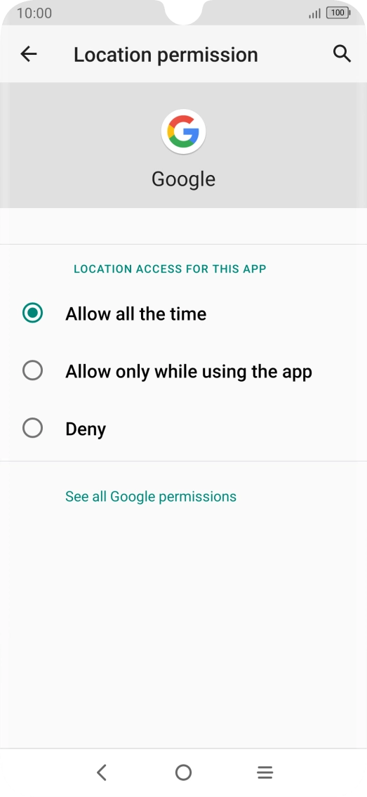 Press the required setting.