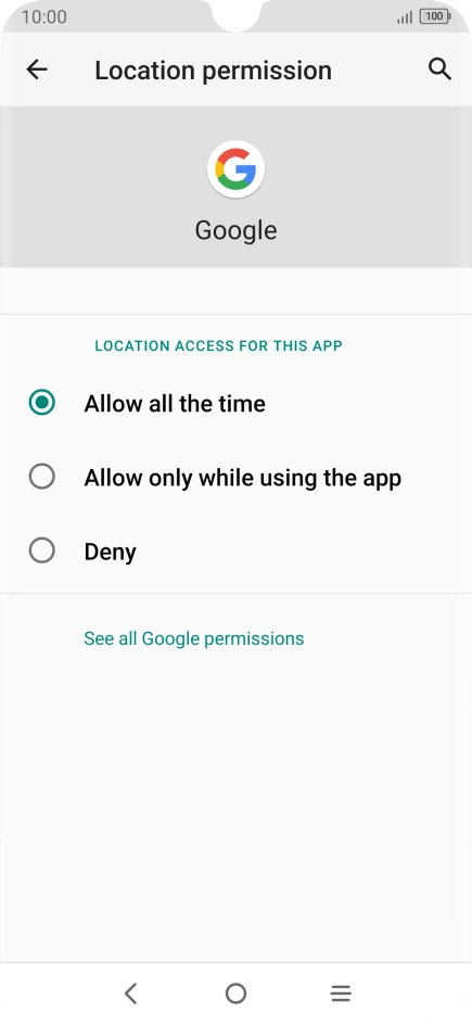 Press the required setting.