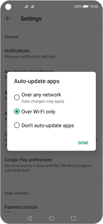 To turn on automatic update of apps using mobile network, press Over any network.