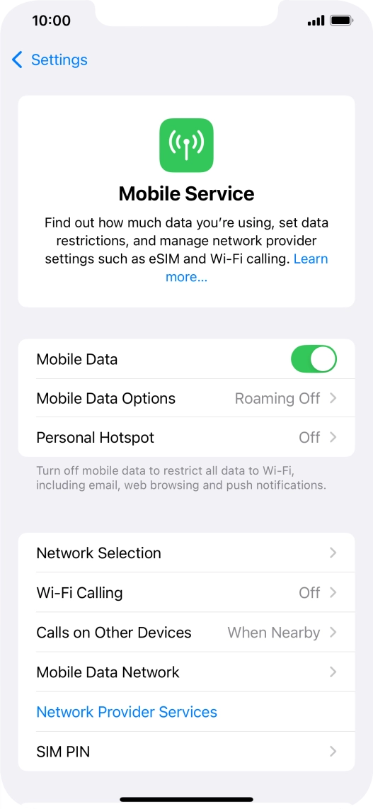 Press Mobile Data Options.