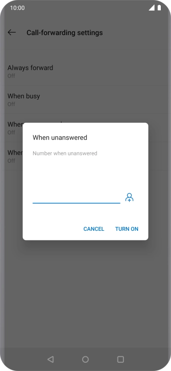 Key in +447953222222 and press TURN ON.